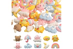 SUNNYCLUE 60 Pieza de Cabujones con Parte Posterior Plana, Lindos Cabujones de Resina, Dijes de Dibujos Animados de Resina con Parte Posterior Plana, Cabujones de Sol con Parte Posterior Plana, Dijes