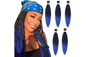 Leeven 8 Packs Pre Stretched Ombre Blue Braiding Hair Extension 26 Zoll Yaki Texture Hot Water Setting EZ Braids Kanekalon Hair Fiber Ombre Braiding Crochet Hair Extensions /26 Inch 1BBLUE#