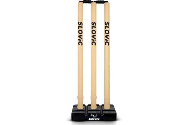 Slovic Cricket Stumps Set for Home 3 Stumps + 2 Bails + 1 Stand Plastic Wickets for Home, Cricket Ground & Box Cricket Durable Plastic Black Stand