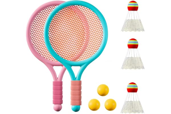 Roysmart Ensemble de Badminton pour Enfants, Raquette de Badmintons avec 3 Balles D'entraînement Souples et 3 Badminton, Raquette de Tennis/Badminto Adaptés aux Sports d'intérieur et d'extérieur