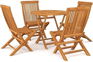 vidaXL Set of 4 Garden Chairs - Folding and Portable, Solid Teak Hardwood Construction, Simple Design, Ideal for Home and Office Use