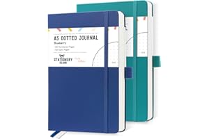 Stationery Island A5 Bullet dotted Journals - 2-pak - Zeszyty w twardej oprawie z kropkami z 180 ponumerowanymi stronami, gruby papier 120 g/m2 i rozmiar 5,3 "x8,4" - dziennik, planowanie