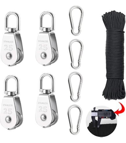 Lot 2 Poulies Doubles Acier Inox 304 – Pour Cordes Levage, Bateaux, Bricolage – Charge Max 75 Kg – M20 - 11