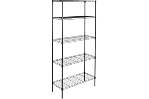 Bonnlo 5-Tier Wire Shelving Unit, Adjustable Heavy Duty Storage Rack for Kitchen, Pantry, Garage, Office & Home, 90x35x180cm, 50kg/Shelf Capacity, Black