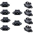 DKURVE C14 Panel Mount Plug Computer Adapter Power Connector Socket Black; 10 Pack; Male; Screw Mount; 10A 250V; 3 Pin; IEC 320 C14;
