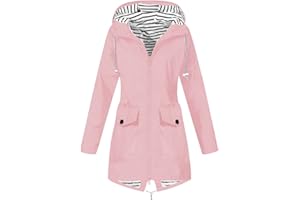TAELU Regenmantel Damen Wasserdicht, Regenjacke Damen Atmungsaktiv Reißverschluss Auskleidung Kapuze Jacken mit Taschen Einfarbig Gefütterte Regenjacke Damen Winddicht Mantel Damen Blazer Jacken