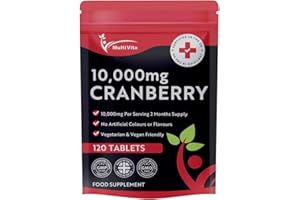 MULTIVITA Cranberry Tablets 10,000mg 120 Vegan Tablets 2 Months Supply - High Strength Supplement for Women and Men Cranberry Extract for Urinary Tract Bladder and Kidney Support (not Capsules) UK Made GMO Free