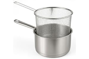 MGE WORLD MGE - Pentolino Friggitrice con Cestello in Acciaio Inox - Padella Friggitrice con Cestello - Pentola per Friggere - Ø 16 cm
