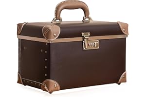 urecity Vintage Leder Kosmetikkoffer mit Spiegel - Hartschale Schminkkoffer für Damen, Reise Make-up Case mit Zahlenschloss & Großer Stauraum (Retro Design) (Braun, Medium)