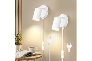 Dehobo Aplique de Pared con Enchufe e Interruptor - Lámpara de Muro Moderna - Blanco Mate Lámpara Enchufable Aluminio MAX 7W para Dormitorio Armario Escritorio Imagen - Sin Bombilla - Paquete de 2