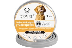 DEWEL Collar Antipulgas y Garrapatas, 8 Meses de Protección, Collar Perros contra Pulgas Garrapatas Mosquitos, Impermeable y Ajustable, 63.5cm, Gris