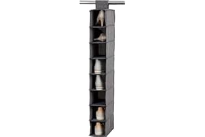 LOVE !T STORE !T LOVE IT STORE IT - Premium- Étagère A Chaussures Suspendue - en Lin - Pliable - avec 8 Compartiments - Renforcement Bois - pour Armoire - 15x30x100cm - Gris Chiné