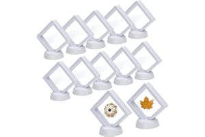 JC-Houser 12Pcs 3D Floating Thin Film Jewelry Storage Box, Transparent Frame Display Case Holder for Ring Necklace Bracelet Earring, Dustproof Challenge Coin Medallion Display Case Stand (White)