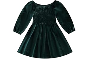 Carolilly Robe Enfant Fillette Automne Hiver en Velours à Manches Longues, Robe A-Line Casual Noël Fête Cérémonie (6 Mois à 6 Ans)
