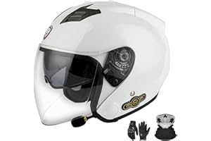 GNIUBBDB Casco Jet con Bluetooth para motocicleta, certificación ECE, casco con Bluetooth integrado, casco jet para scooter, casco scooter, casco jet para hombre y mujer con doble visera C,XL (61-62cm)