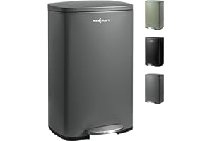 MAXCRAFT Mülleimer 50 Liter aus Stahl Treteimer Abfalleimer mit Inneneimer aus Kunststoff - Sanft Schließend mit Deckel, für Küche, Badezimmer oder Büro - in Grau