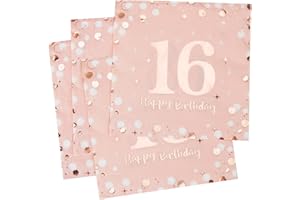 O-KINEE Serwetki na 16. urodziny, 30 sztuk różowych serwetek urodzinowych, 16 serwetek, 3-warstwowe Milestone 16 dekoracji stołu, serwetki papierowe dla dziewczynek, urodziny, uroczystości, przyjęcie,