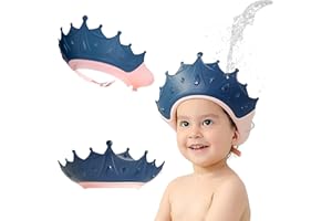 Shower Caps for Kids, KAMHBE Baby Shower Cap Shield Adjustable Crown Hair Washing Shampoo Shield Baby Visor for Eyes, Ears and Face (Blue)