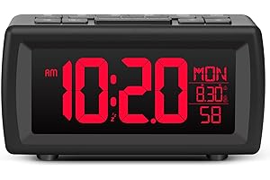 KOOKH-CLOCK Alarm clock bedside,Digital clocks radio alarm for Bedrooms with Power cord,Large Big Numbers desk clock with Brightness Dimmer,7 Font colors, Dual Alarm(Buzzer/FM Radio)with Sleep Timer,Snooze,Black