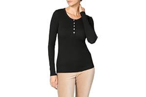 Goldenpoint Donna Maglia Manica Lunga a Costine con Bottoni a Pressione in Morbido Cotone e Modal