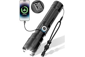 Maxesla 10000LM Linterna LED Recargable, 3000mAh Linterna LED Super Brillante, 5 Modos IPX5 Impermeable Linterna Tactica Enfoque Ajustable, Para el Actividades al Aire Libre, Mejor Regalo para Padre