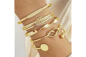 KEWUF 5 Pièces Bracelet Femme, Chaîne Bracelets Empilables pour Femme, Réglable Bracelets Ensemble, Bijoux Acier Inoxydable Femme, Cadeaux d'anniversaire pour femmes Filles