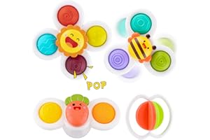 FANCYWHOOP Baby Spielzeug 0 6 Monate mit Saugnapf - 4PC Fidget Toys Weihnachten Spinner Finger Sensorisches Spielzeug für Fenster 1 2 3 Junge Badespielzeug Wasserspielzeug Badewannen Kinder Geburtstags Geschenke