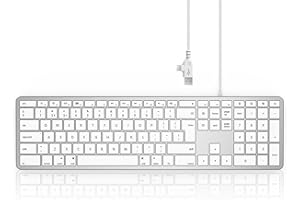 Seenda JP208 Wired Keyboard for Mac OS, Slim External Full-size Keyboard with Numeric Pad & USB A and Type C 2-in-1 for Apple Mac, iMac, MacBook Pro/Air/Mini, UK Qwerty Layout - White and Silver