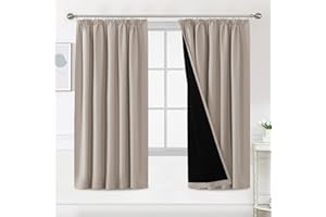 BellaHills 100% Blackout Curtains for Bedroom Thermal Insulated Curtains & Drapes Blackout Curtains Pencil Pleat Curtains for Living Room with Black Liner 2 Panels, 90 x 72 Inch, Natural Sand