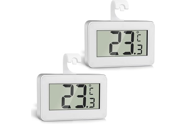 Romon Thermomètre Frigo, 2 Pièce Thermometre Numérique Mini Digital LCD Thermomètre avec Crochet, Thermometre Congelateur Température Capteur Testeur pour Réfrigérateur Cuisine Congélateurs, Blanc