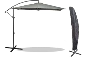 GardenCo 3m Cantilever Banana Parasol + WEATHERPROOF COVER - Hanging Parasol with Crank Handle - Outdoor Garden and Patio Sun Shade - (Grey)