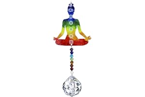 YU FENG Chakra Healing Crystal Prism Suncatcher with Rainbow Yoga Meditation Figurine Statue Stained Glass Beads for Window Garden Wall Hanging Decoration