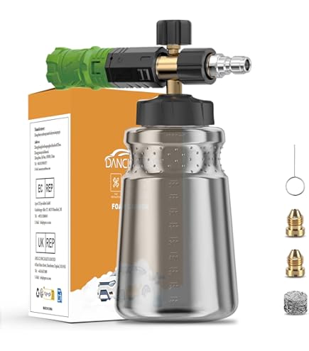 DANCINGBOAR Schuimkanon voor Karcher, 1L Verstelbaar Schuimlans Sproeikop Fles, Sneeuwschuimlans Compatibel met Karcher Serie K2 K3 K4 K5 K6 K7 Schuimpistool voor Hogedrukreiniger Autowassen