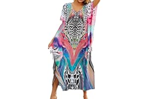 Snyemio Robe de Plage Femme Tunique Caftan Grande Taille Kaftan Bohème Maxi Longue Fluide Eté