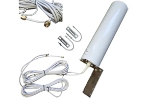 TKSTAR Antena exterior LTE 4G 5G MIMO 2X SMA Amplificador blanco con 2 cables de extensión de 3 m con soporte de pared para Fritzbox 6850 5G Nighthawk M5