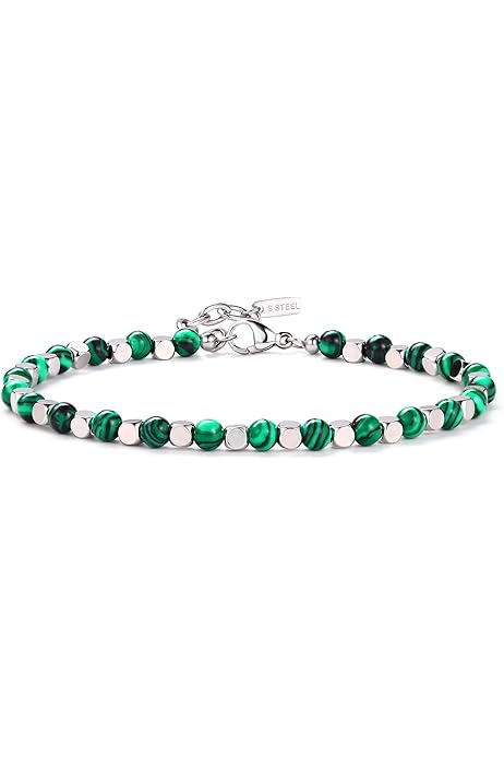 Bracciale Con Pietre Naturali E Acciaio Inox Regolabile | Made In Italy | Uomo E Donna | Turchese