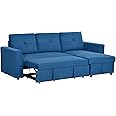 HOMCOM 3 Seater Sofa Bed, L Shaped Pull Out Sofa Bed with Storage, Convertible Click Clack Settee Sectional Sleeper Futon for Living Room, Office, Dark Blue