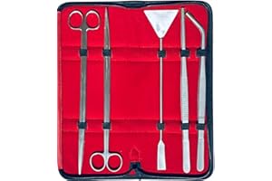 INNOTECH INSTRUMENTS Innotech - Set completo di attrezzi per la pulizia dell'acquario, in acciaio inox (pinzette per piante, forbici per piante, patch di ghiaia) (5 pezzi con custodia (argento), 30 cm)