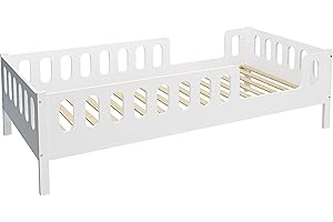 CADANI LARS 2in1 Kinderbett Jugendbett 200x90 cm Weiß, Rausfallschutz abnehmbar, Zum Juniorbett umbaubar