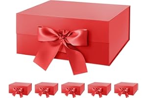 PKGMAGIC 6 Boîtes Cadeaux avec Ruban 24,13 x 17,78 x 10,16 CM, Petite Boîtes Cadeaux Vide Rouge avec Couvercle, Boîtes cadeaux Saint Valentin, Boîtes Cadeaux Magnétique