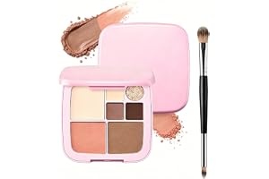 Blush Highlighter Contour ögonskugga palett, dubbel borste | 7 färger naken brun palett, allt-i-ett matt skit, mycket pigment