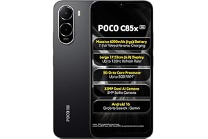 POCO C85x 5G Smartphone, Elite Black, 6.9 Inch Display, 32MP Dual AI Camera, 6300mAh Battery, 64GB Storage, 4GB RAM, Android 