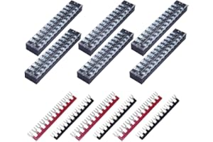 CEEYSEE Schraubklemmenleiste, 6 Stück 12 Positionen zweireihig abgedeckte Schraubklemme 600V 25A + 6 Stück 12 Positionen vorisoliert schwarz/rot Gabelklemmleiste 400V 25A (DTB2512)