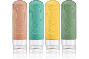 Brovamo Silikonowe butelki podróżne 90 ml, 4 sztuki, szczelne pojemniki podróżne, zestaw przyborów toaletowych, pojemnik na płyn do szamponu, kremu, odżywki, pielęgnacji ciała, Macaron.