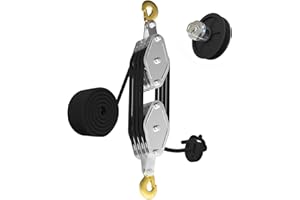 YATOINTO Rope Hoist Pulley System, 4400LB Pulley Block and Tackle, 8:1 Ratio Lifting Power 65ft, Heavy Duty Pulley Block for Hunting Lifting Heavy Objects Garage Warehouses Building