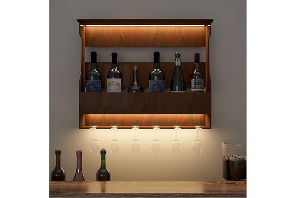 Indigo interiors Jorden Wooden Wall Hanging Design Bar Bar Cabinets for Home Mini Bar for Home Solid Wood Make Wine Storage Cabinet with Glass Hanging Space-Teak Finish