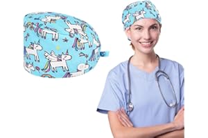 CULEO Nurse Caps, Cartoon Printed Hat Surgical Cap (Blue)