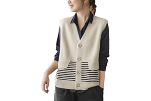 Alloaone Pull sans Manches À Col en V pour Femmes, Haut Cardigan Rayé À Boutons
