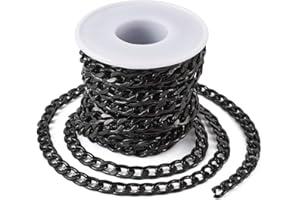 FASHEWELRY 16Feet/roll Aluminum Black Curb Chains Link 5m Unwelded Twisted Chains 12x7mm for Necklace Jewellery Accessories DIY Making