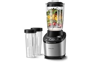 Philips Blender o dużej prędkości serii 7000, Szklany dzbanek - 2 litry, Technologia PowerBlend Ultra, Funkcja szybkiego czyszczenia, Szybkie wybieranie programów, Kolor metaliczno-czarny (HR3760/10)